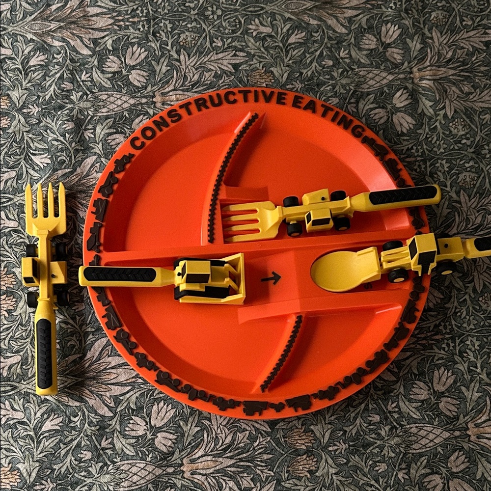 Constructive Eating Construction Plate and Utensils Set